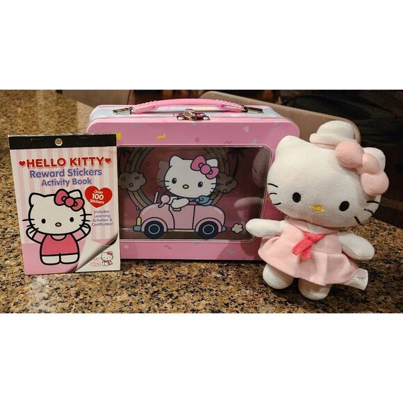 Sanrio Hello Kitty Lot Of 3 2014 Plush 2012 Stickers Activity Book 2022 Tin Box - Picture 1 of 16